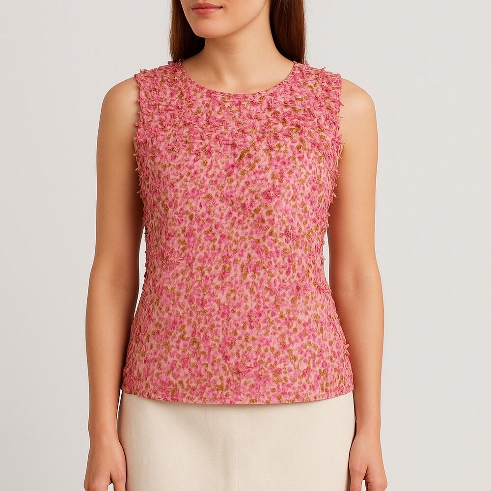 Talbots Pink Floral Textured Sleeveless Blouse Top Size 6 Cotton